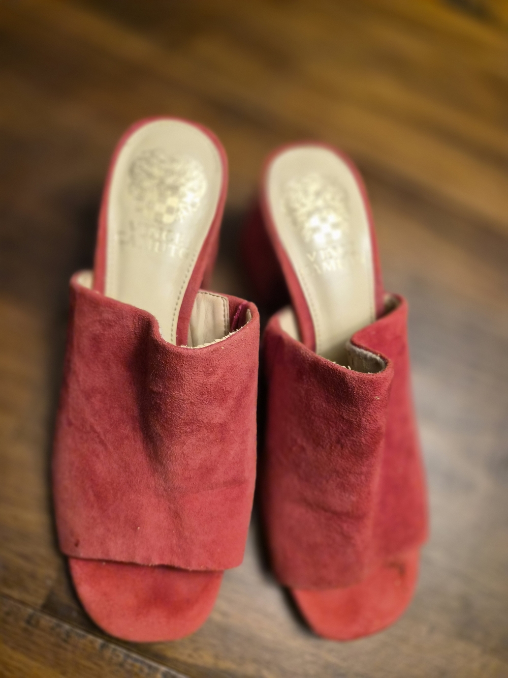 Vince Camuto Red Suede Open-Toe Slide Mules